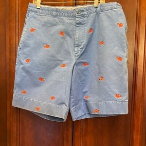 LOBSTER time! Blue Shorts with Orange Accents